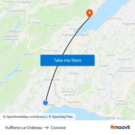Vufflens-Le-Château to Concise map