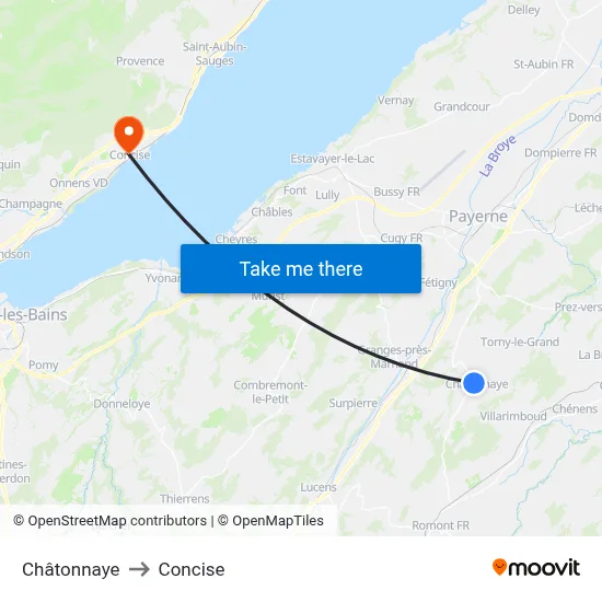 Châtonnaye to Concise map