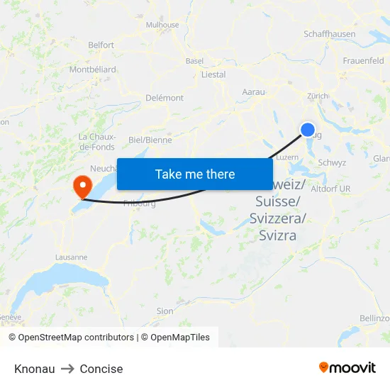 Knonau to Concise map