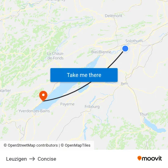 Leuzigen to Concise map