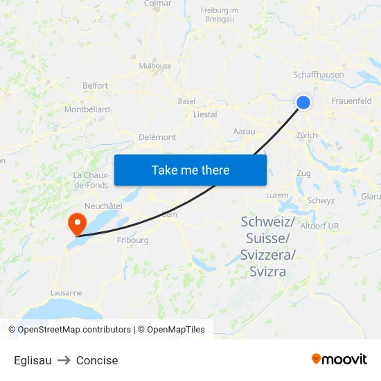 Eglisau to Concise map