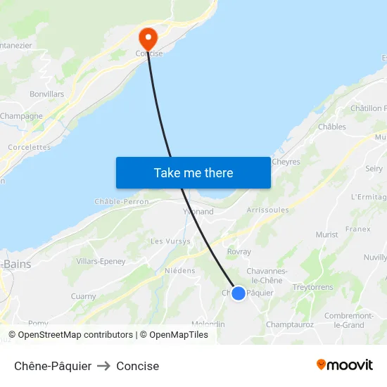 Chêne-Pâquier to Concise map