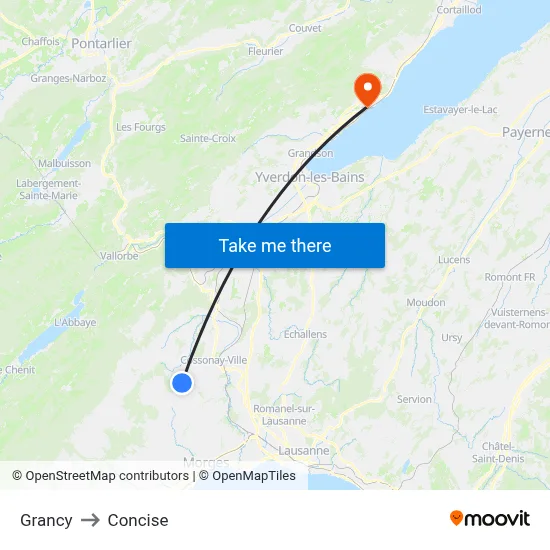 Grancy to Concise map