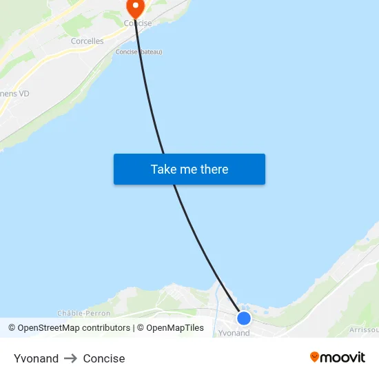 Yvonand to Concise map