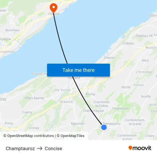 Champtauroz to Concise map