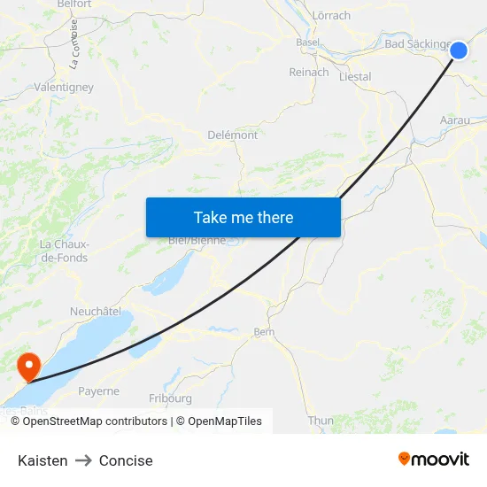 Kaisten to Concise map