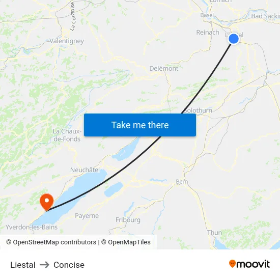 Liestal to Concise map