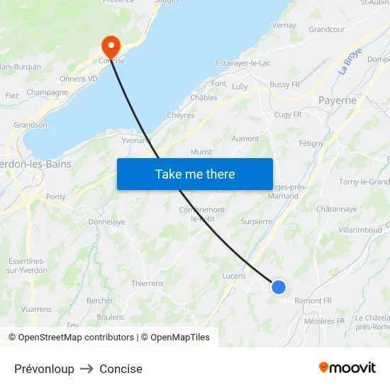 Prévonloup to Concise map