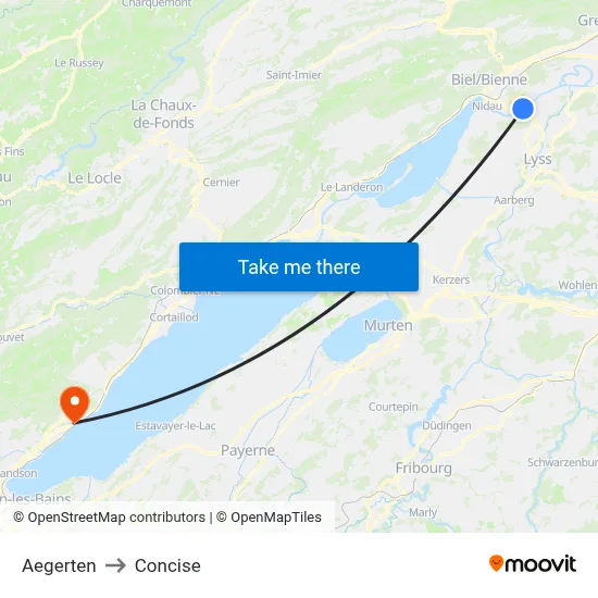 Aegerten to Concise map