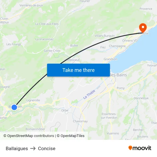 Ballaigues to Concise map