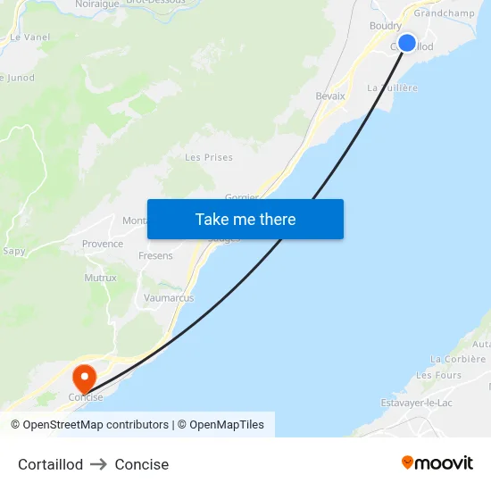 Cortaillod to Concise map