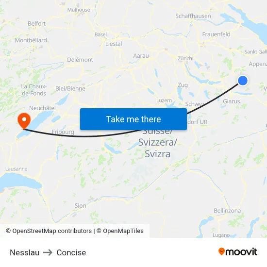 Nesslau to Concise map