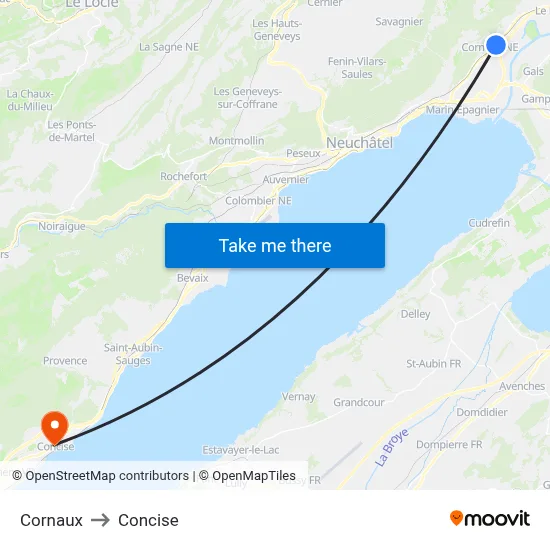 Cornaux to Concise map