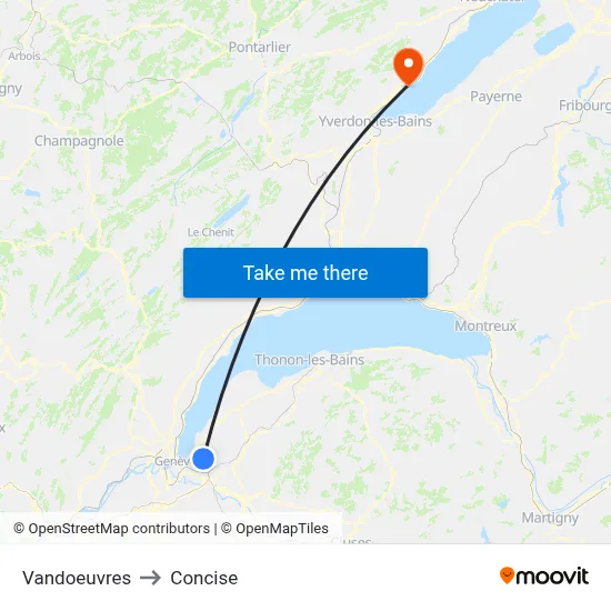 Vandoeuvres to Concise map