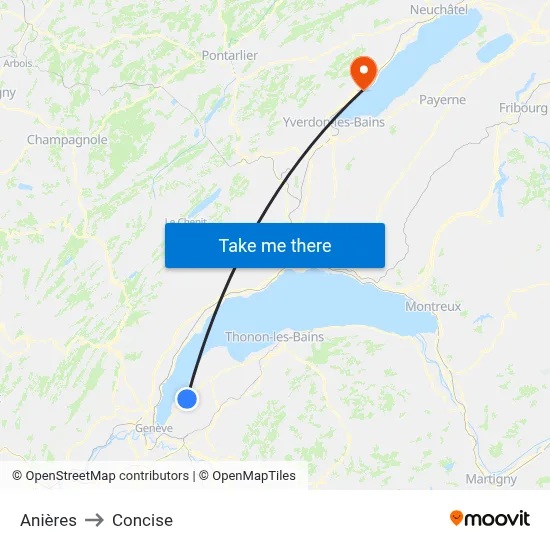 Anières to Concise map