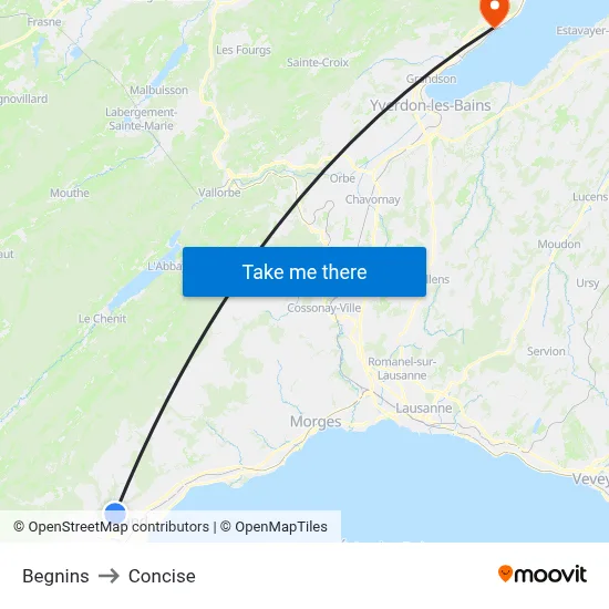 Begnins to Concise map