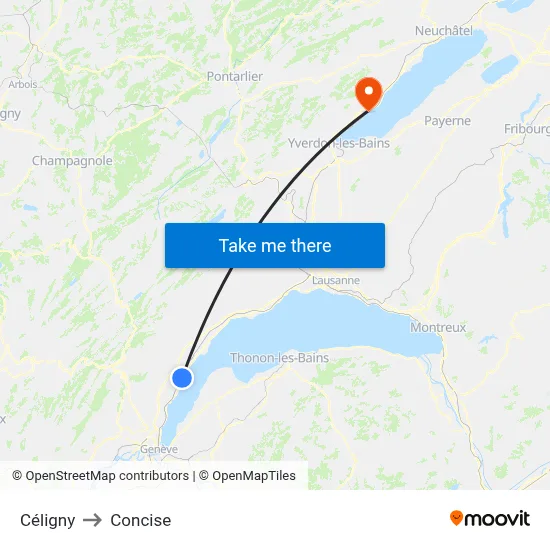 Céligny to Concise map