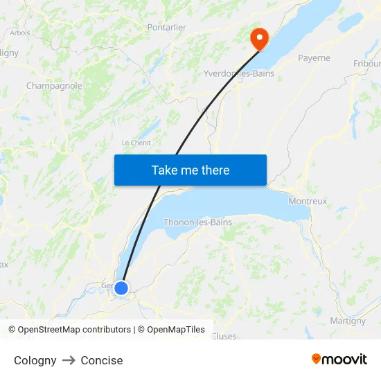 Cologny to Concise map