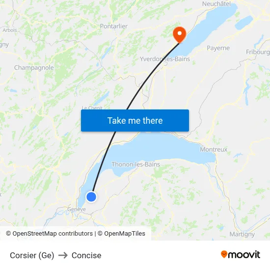 Corsier (Ge) to Concise map