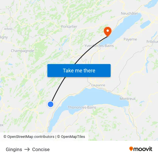 Gingins to Concise map