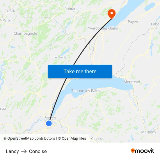Lancy to Concise map
