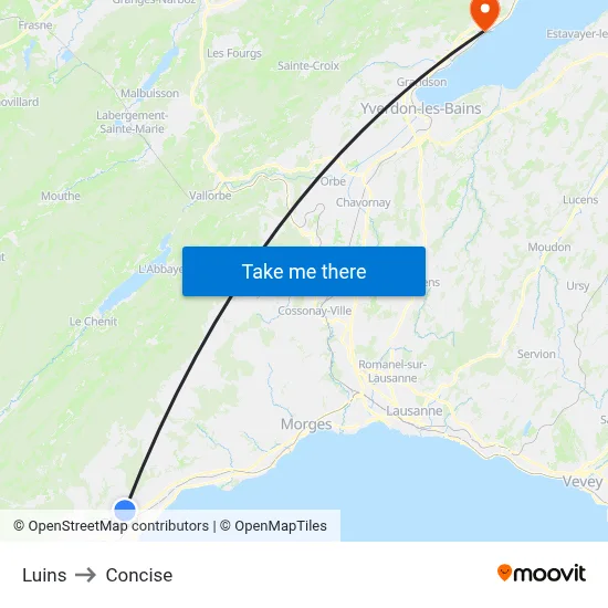 Luins to Concise map