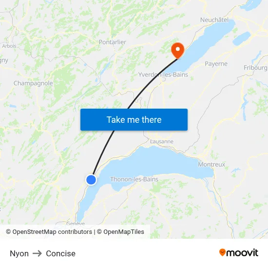 Nyon to Concise map