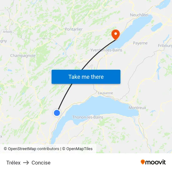 Trélex to Concise map