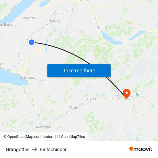 Grangettes to Baltschieder map