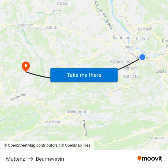 Muttenz to Beurnevésin map