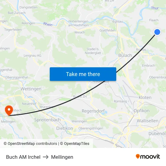 Buch AM Irchel to Mellingen map