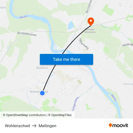 Wohlenschwil to Mellingen map
