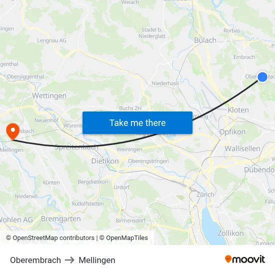 Oberembrach to Mellingen map