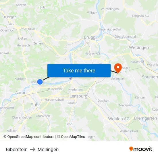 Biberstein to Mellingen map