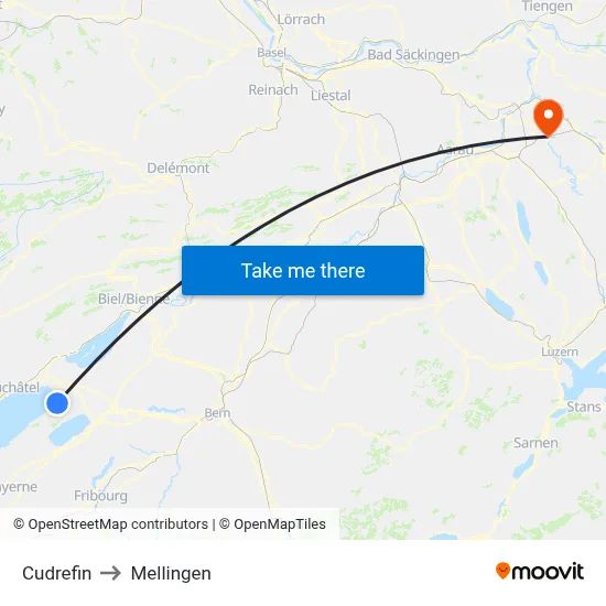 Cudrefin to Mellingen map