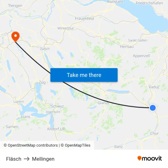 Fläsch to Mellingen map