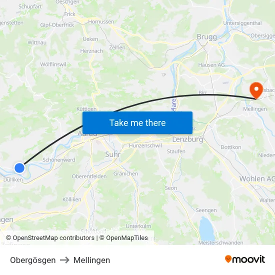 Obergösgen to Mellingen map