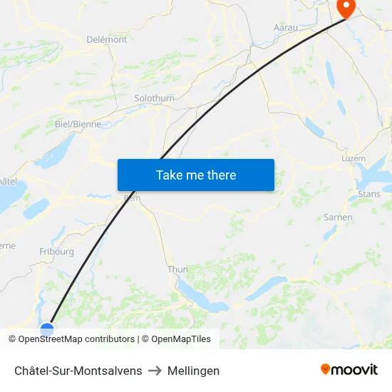 Châtel-Sur-Montsalvens to Mellingen map