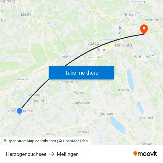 Herzogenbuchsee to Mellingen map