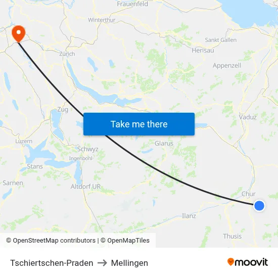 Tschiertschen-Praden to Mellingen map