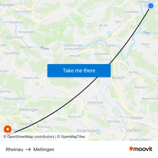 Rheinau to Mellingen map