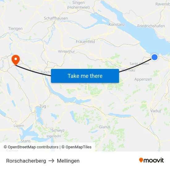 Rorschacherberg to Mellingen map