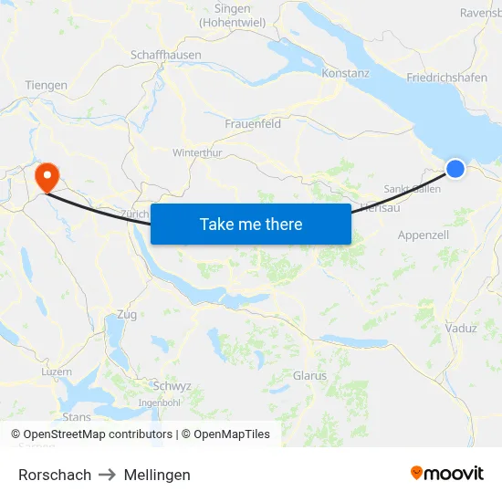 Rorschach to Mellingen map