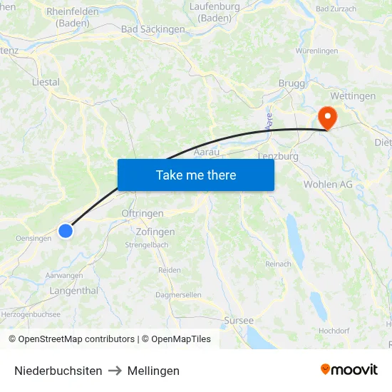Niederbuchsiten to Mellingen map