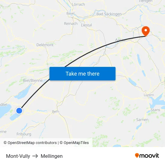 Mont-Vully to Mellingen map