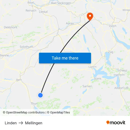 Linden to Mellingen map