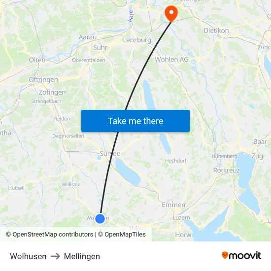 Wolhusen to Mellingen map