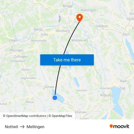 Nottwil to Mellingen map