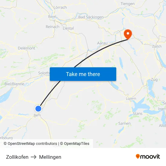 Zollikofen to Mellingen map