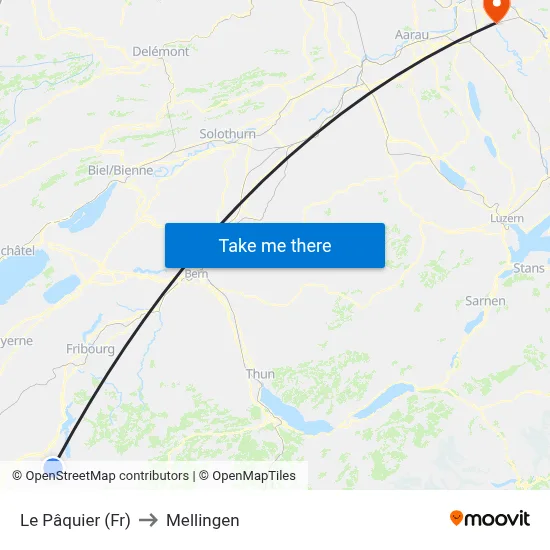 Le Pâquier (Fr) to Mellingen map